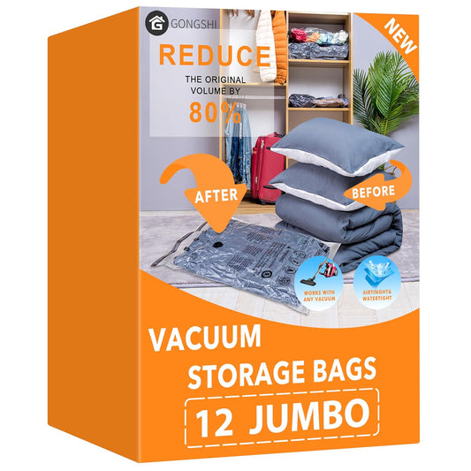 Vacuum Storage Bags, Space Saver Seal Bags For Clo... (12 Count | Clear)