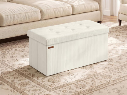 SONGMICS Mazie Collection - Storage Ottoman Bench, Foldable Foot Rest, 15 x 30 x 15 Inches, End of Bed Bench, Storage Chest, Load 660 lb, Living Room, Bedroom, Entryway, Cream White ULSF603W01
