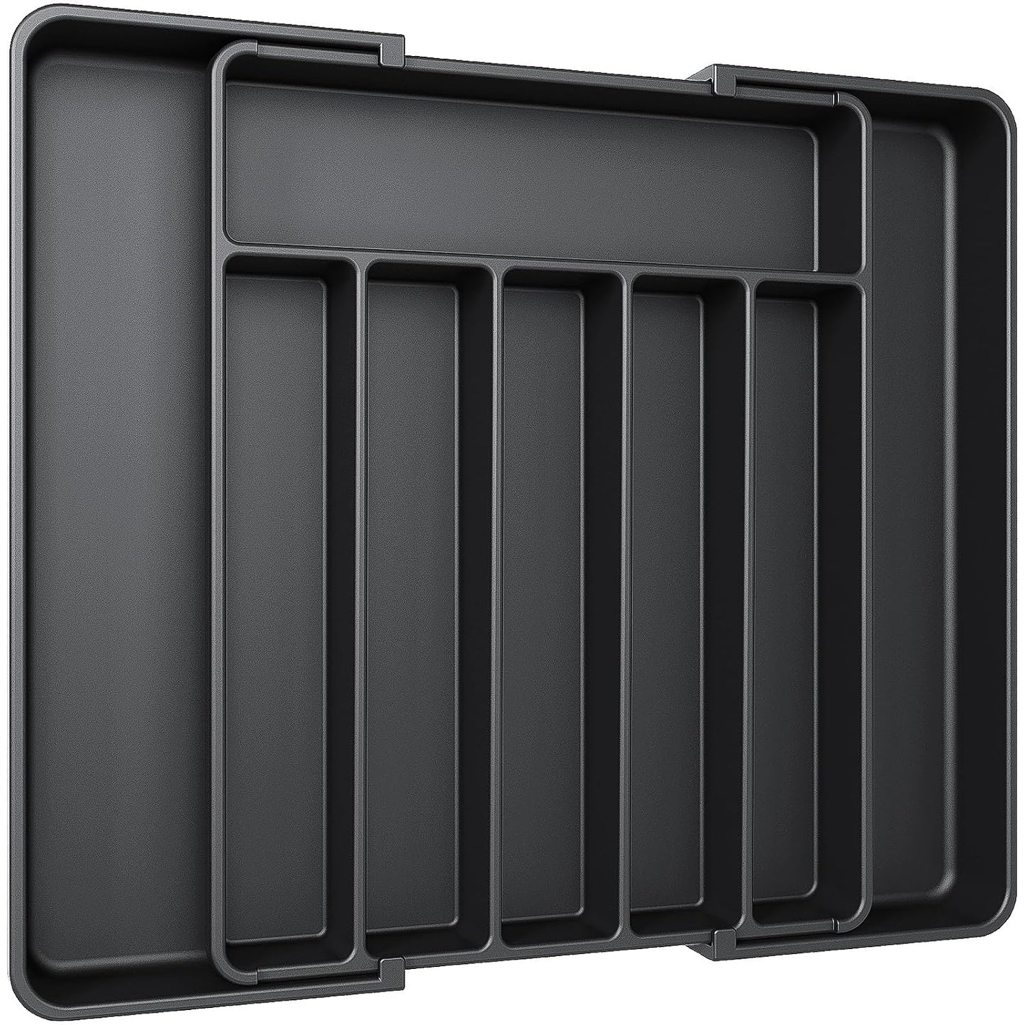 Aujen Silverware Drawer Organizer, Adjustable Utensil Cutlery Tray | Expandable Kitchen Organizer for Forks, Knives, Multipurpose Kitchen Storage , Apartment Essentials, Black, Large
