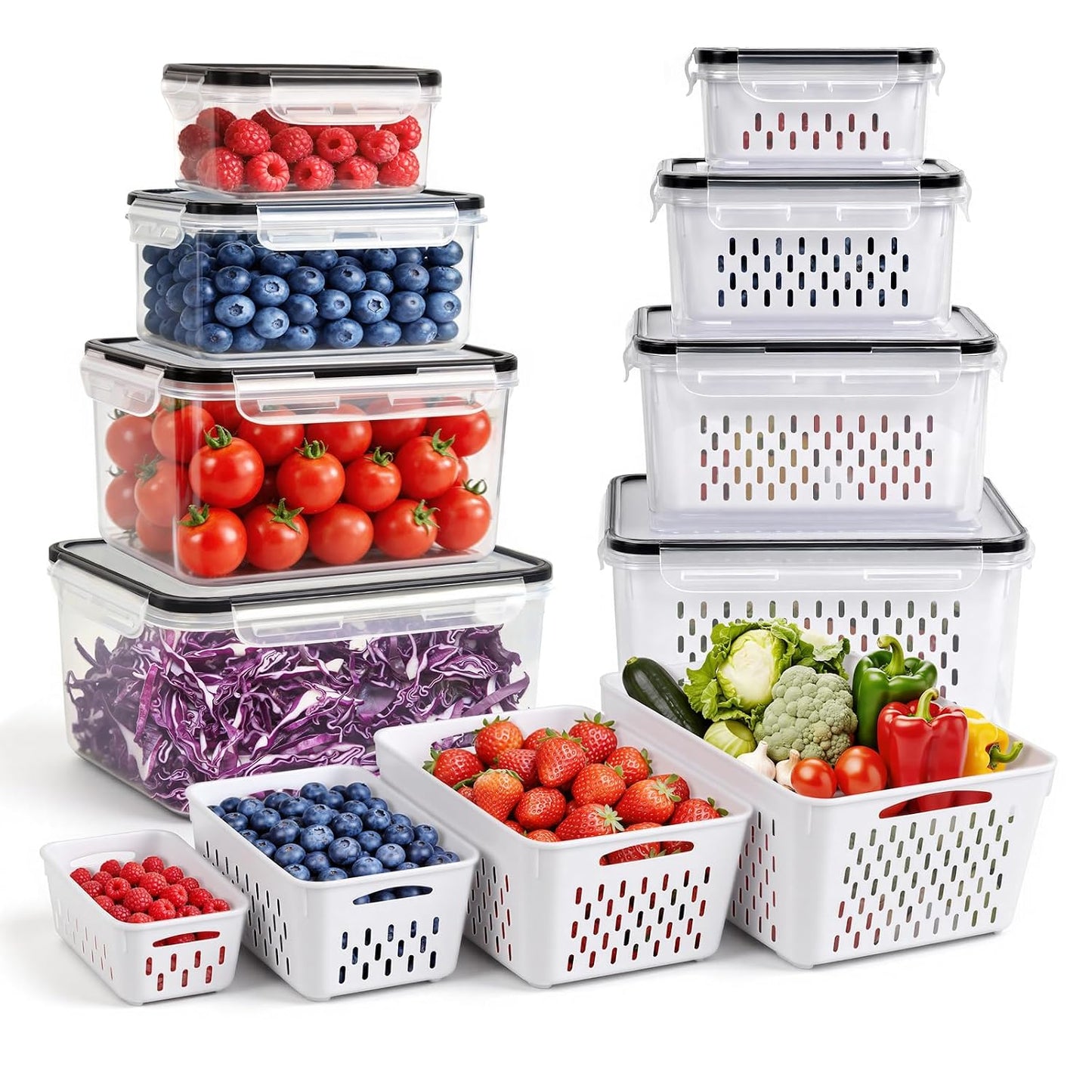 8 PCS Fruit Storage Containers for Fridge, Leakproof Produce Containers