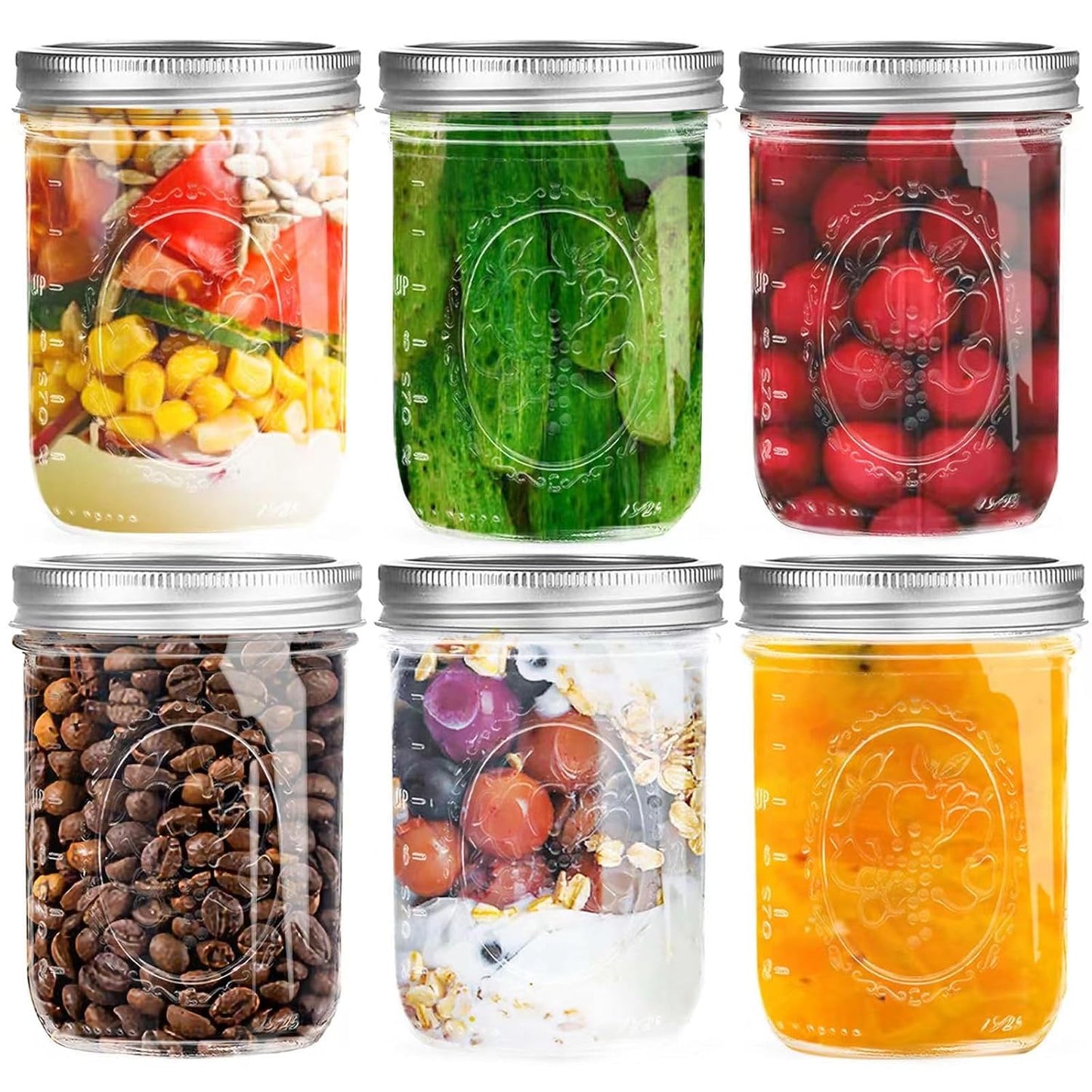 16 oz Wide Mouth Glass Mason Jars with Lids, 6 Pack for Canning