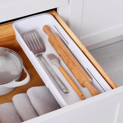 YouCopia DrawerFit® Sliding Drawer Bin, Expandable and Adjustable Kitchen Storage Organizer, Speckled White