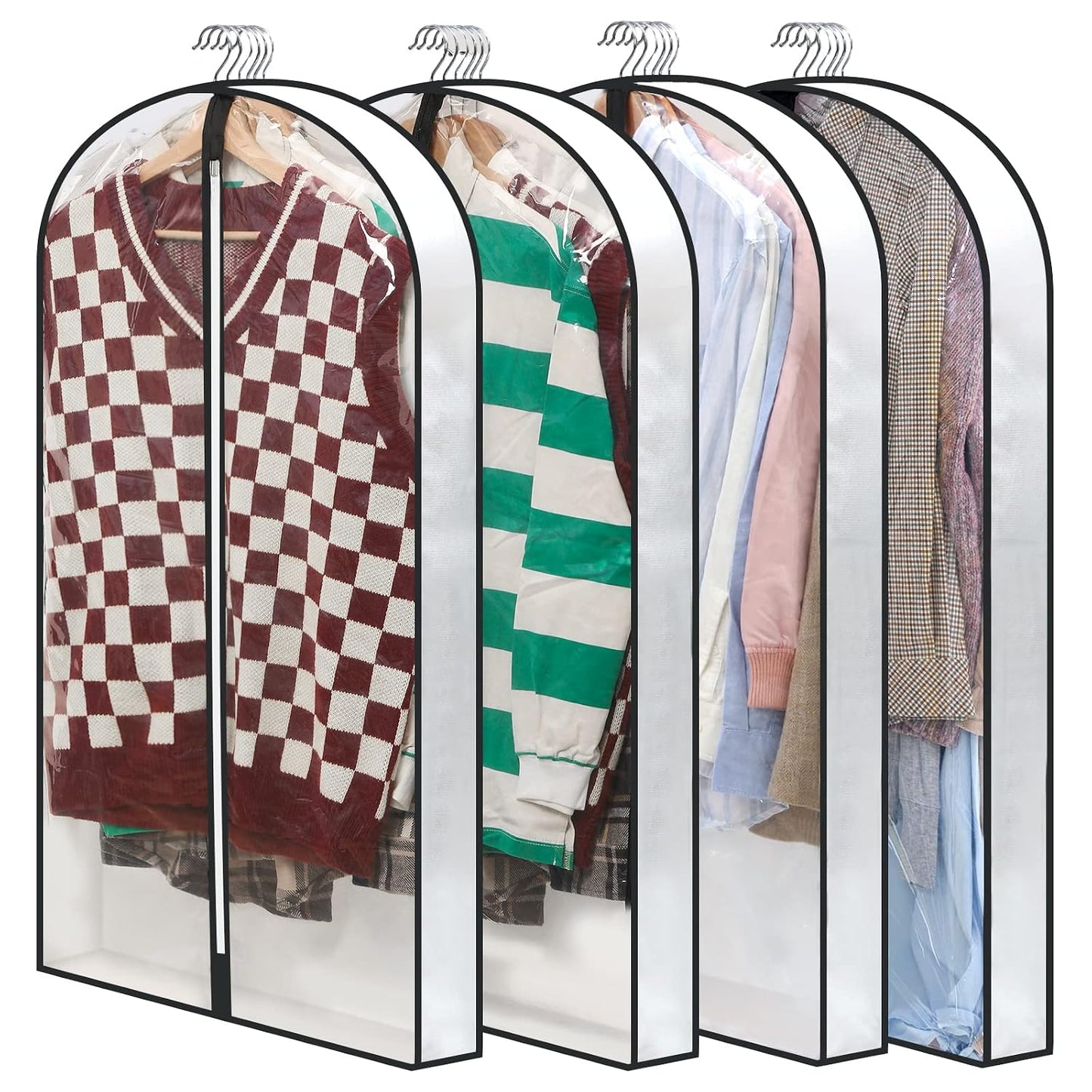 40" Clear Garment Bags for Hanging Clothes, 4" Gusseted Suit Bags for Closet Storage, Hanging Clothes Storage Suit Cover Bags with Zipper for Coats, Jackets, Shirts, 4 Packs