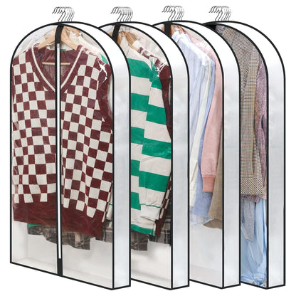 40" Clear Garment Bags for Hanging Clothes, 4" Gusseted Suit Bags for Closet Storage, Hanging Clothes Storage Suit Cover Bags with Zipper for Coats, Jackets, Shirts, 4 Packs