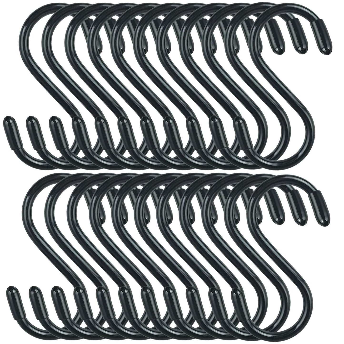 DINGEE 30 Pack Vinyl Coated Heavy Duty S Hooks for Hanging Plants, Clothes, Non Slip Steel Metal Black Rubber Coated Closet S Hooks for Hanging Jeans, Jewelry, Pot, Pan