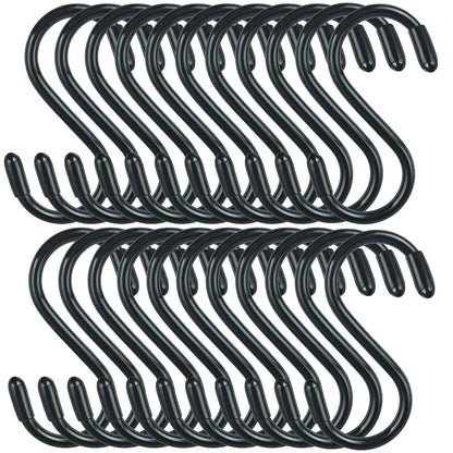 DINGEE 30 Pack Vinyl Coated Heavy Duty S Hooks for Hanging Plants, Clothes, Non Slip Steel Metal Black Rubber Coated Closet S Hooks for Hanging Jeans, Jewelry, Pot, Pan