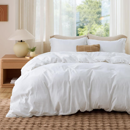 Bedsure White Duvet Cover Queen Size - Soft Double Brushed Bedding Set for Kids & Adults, Zipper Closure, 3 Pieces, Includes 1 Duvet Cover (90"x90") & 2 Pillow Shams, NO Comforter