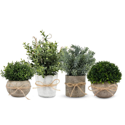4 Pack Small Fake Plants in White Pulp Pot for Home Decor | Artificial Plants Indoor, for Bathroom Bedroom Kitchen Office Farmhouse Room Shelf Decor, Easy to Clean, Lifelike Appearance