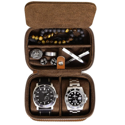 ROTHWELL 2 Watch Travel Case Storage Organizer for 2 Watches | Tough Portable Protection w/Zipper Fits All Wristwatches & Smart Watches Up to 50mm