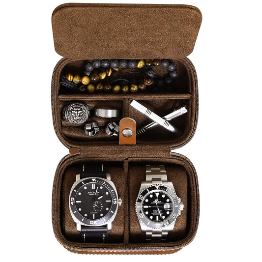 ROTHWELL 2 Watch Travel Case Storage Organizer for 2 Watches | Tough Portable Protection w/Zipper Fits All Wristwatches & Smart Watches Up to 50mm