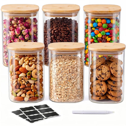 SENTVEND 37 Oz Glass Jars - 6 Pack Food Storage Containers with Lids Square