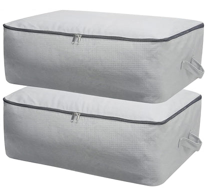 Breathable & Durable Canvas Storage Bags, Light Gray, 2-pack | Large Wardrobe Organizer, Zipper Closure, Lockable, 65 x 47 x 22 cm, Fits Beddings/Comforters/Pillows