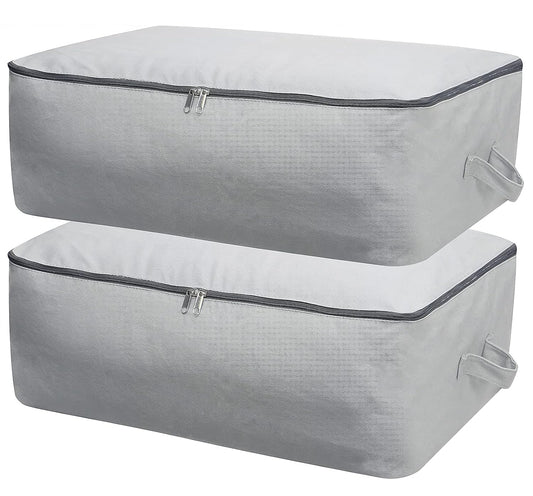 Breathable & Durable Canvas Storage Bags, Light Gray, 2-pack | Large Wardrobe Organizer, Zipper Closure, Lockable, 65 x 47 x 22 cm, Fits Beddings/Comforters/Pillows