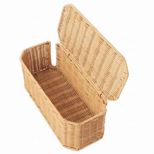 Large Cable Management Box with Lid, Wicker Basket Hides Power Strips, TV Boxes & Routers