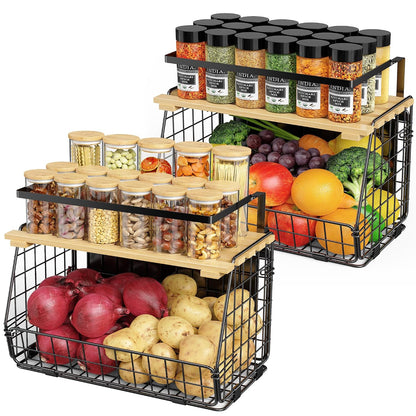2 Pack Magnetic Shelf for Fridge, Fruit Potato Onion Storage Bins | Magnetic Basket with Lid, Side of Fridge Storage, Produce Basket for Fruits Vegetables Spices, Kitchen Pantry Organizer