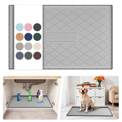 URMONA Under Sink Mat for Kitchen Waterproof, 34" x 22" Silicone Under Sink Mat for Shelf Liner Organizer, Cabinet Sink Protector Under Sink Liner for Bottom Kitchen, Bathroom(Light Grey)