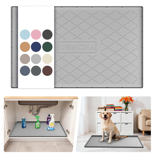 Under Sink Mat for Kitchen Waterproof, 34" x 22" S... (Light Grey | Silicone)