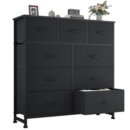 OLIXIS 9 Drawer Fabric Storage Dresser Chest Organizer Unit, Black | Sturdy and lightweight fabric drawers with easy-pull handles. Space-saving versatile organizer for clothes, bedroom
