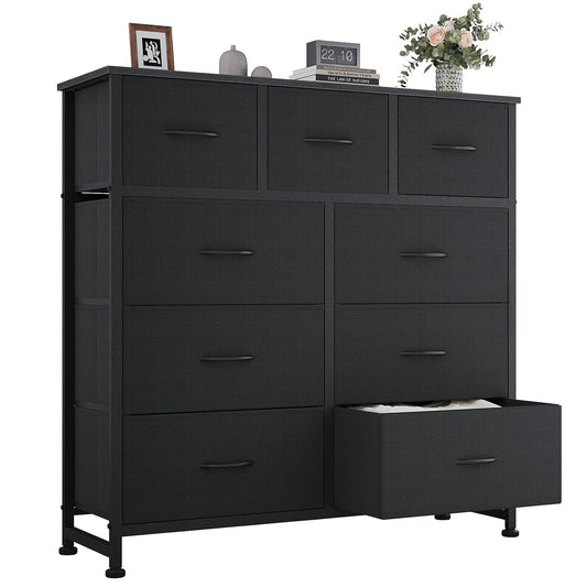 OLIXIS 9 Drawer Fabric Storage Dresser Chest Organizer Unit, Black | Sturdy and lightweight fabric drawers with easy-pull handles. Space-saving versatile organizer for clothes, bedroom
