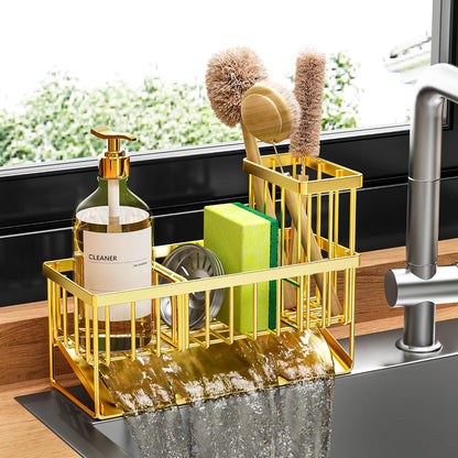 Gold Kitchen Sink Caddy Organzier with High Brush... (Gold | Stainless Steel)