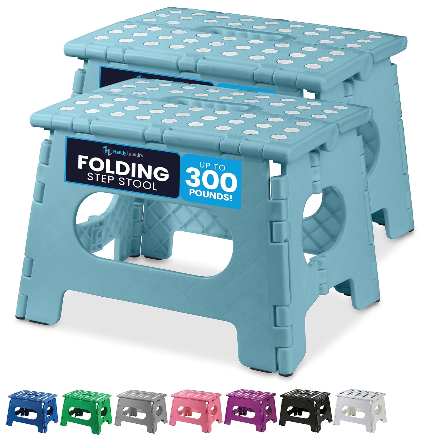 Handy Laundry Folding Step Stool 9 Inch 2-Pack, Teal, Holds 300 lbs | 2-Pack, 9 Inch, Teal, Foldable Collapsible Step Stool, Non-Slip, Holds 300 lbs, Kitchen Bathroom Bedroom, Adults