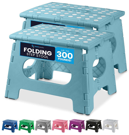 Handy Laundry Folding Step Stool 9 Inch 2-Pack, Teal, Holds 300 lbs | 2-Pack, 9 Inch, Teal, Foldable Collapsible Step Stool, Non-Slip, Holds 300 lbs, Kitchen Bathroom Bedroom, Adults