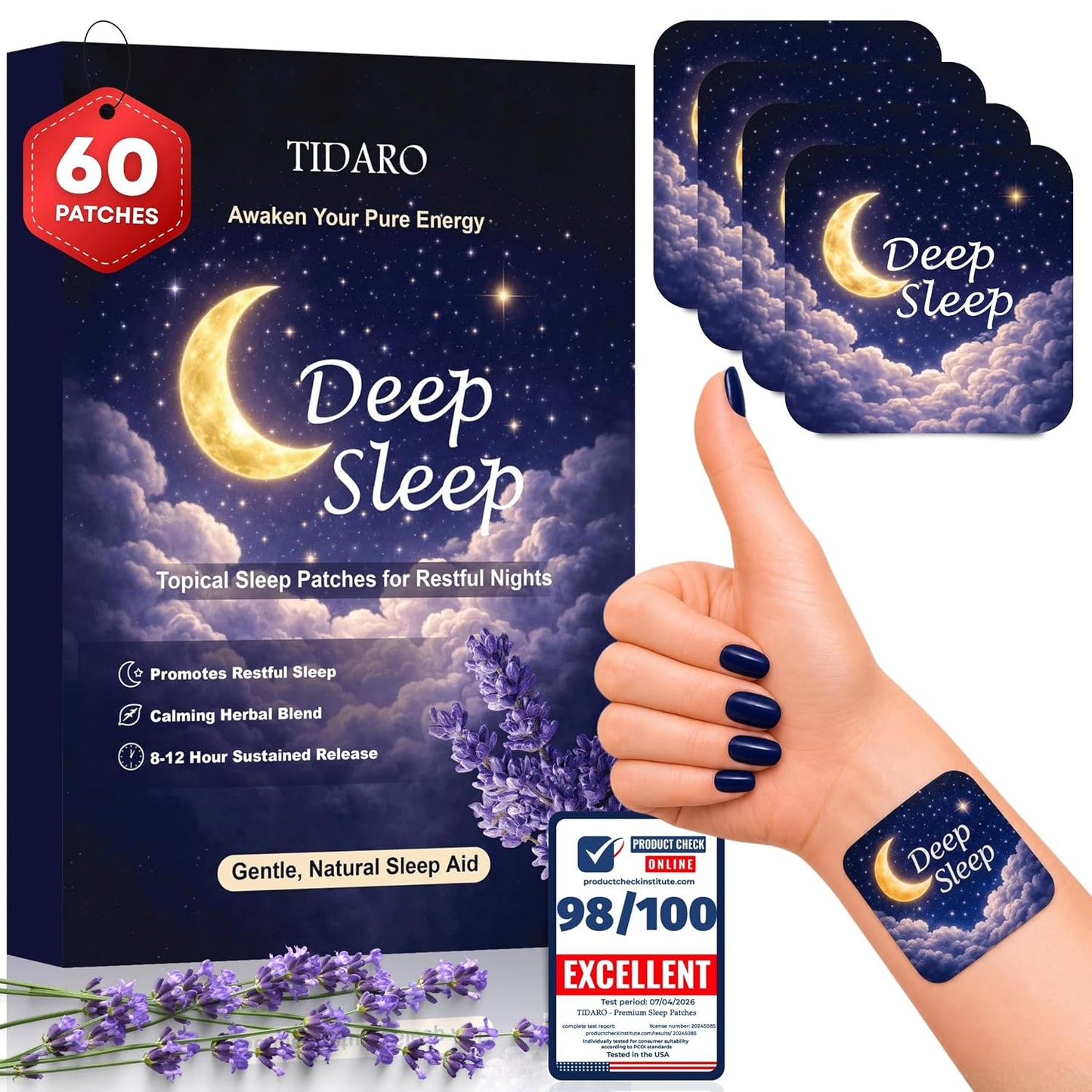 Premium 60 Count Sleep Patches with Valerian Root and Melatonin Extra Strength for Adults - Natural Relaxation and Deep Calm Home Support Patch At Night
