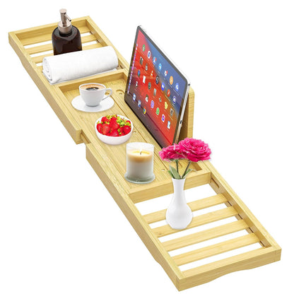 Bathtub Tray - Bath Tray Expandable - Bath Table Trays for Bathtub/Tub,Premium Bamboo Wooden, Fits Most Bath Tubs