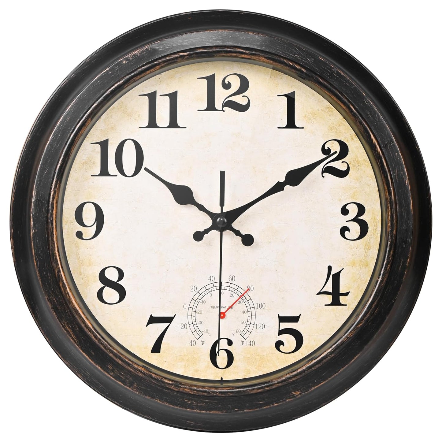 Yoiolclc 12 Inch Outdoor Clock Waterproof with Thermometer Retro Wall Clock for Garden Patio Pool Home(Bronze)