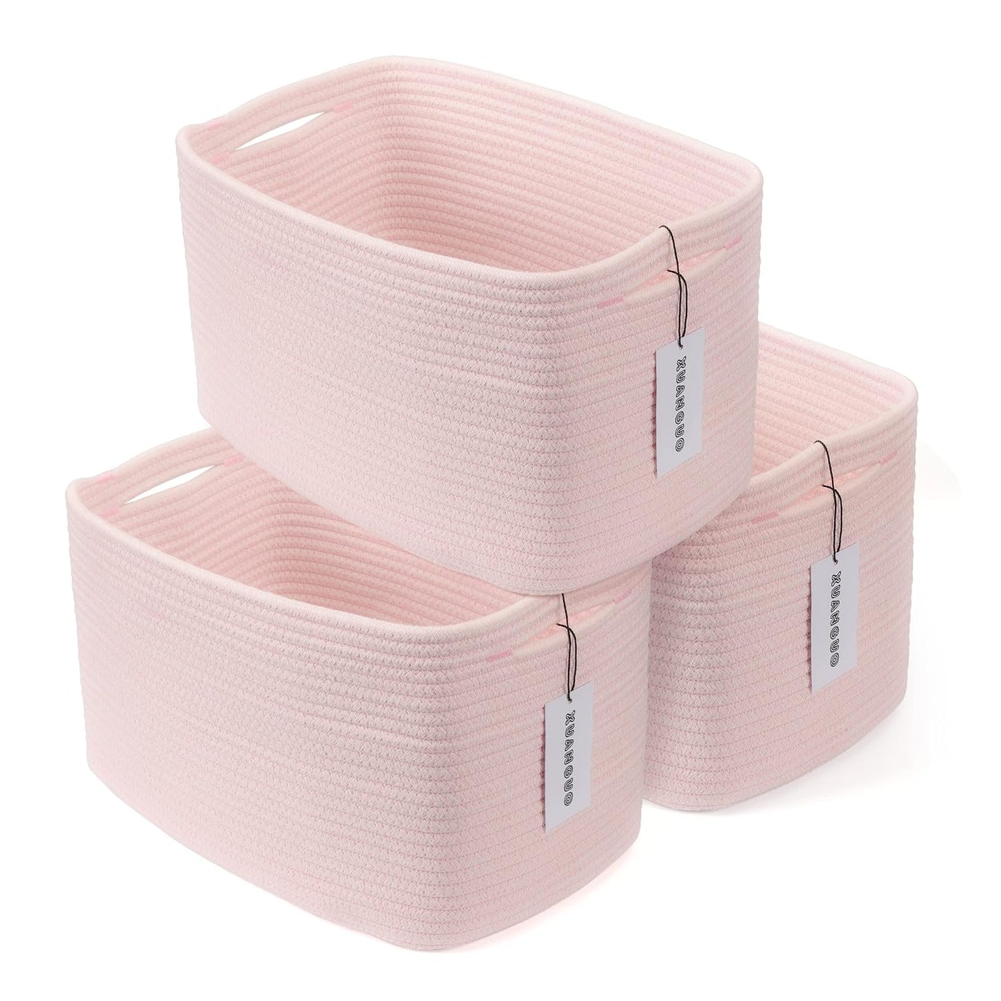Woven Cotton Rope Storage Baskets 15x10x9.3" 3 Pac... (light pink | Cotton)