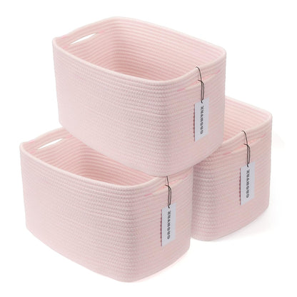 Woven Cotton Rope Storage Baskets 15x10x9.3" 3 Pac... (light pink | Cotton)