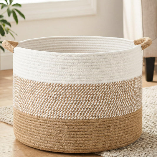 70L Large Cotton Rope Basket, Decorative Woven Bla... (Brown | Cotton)