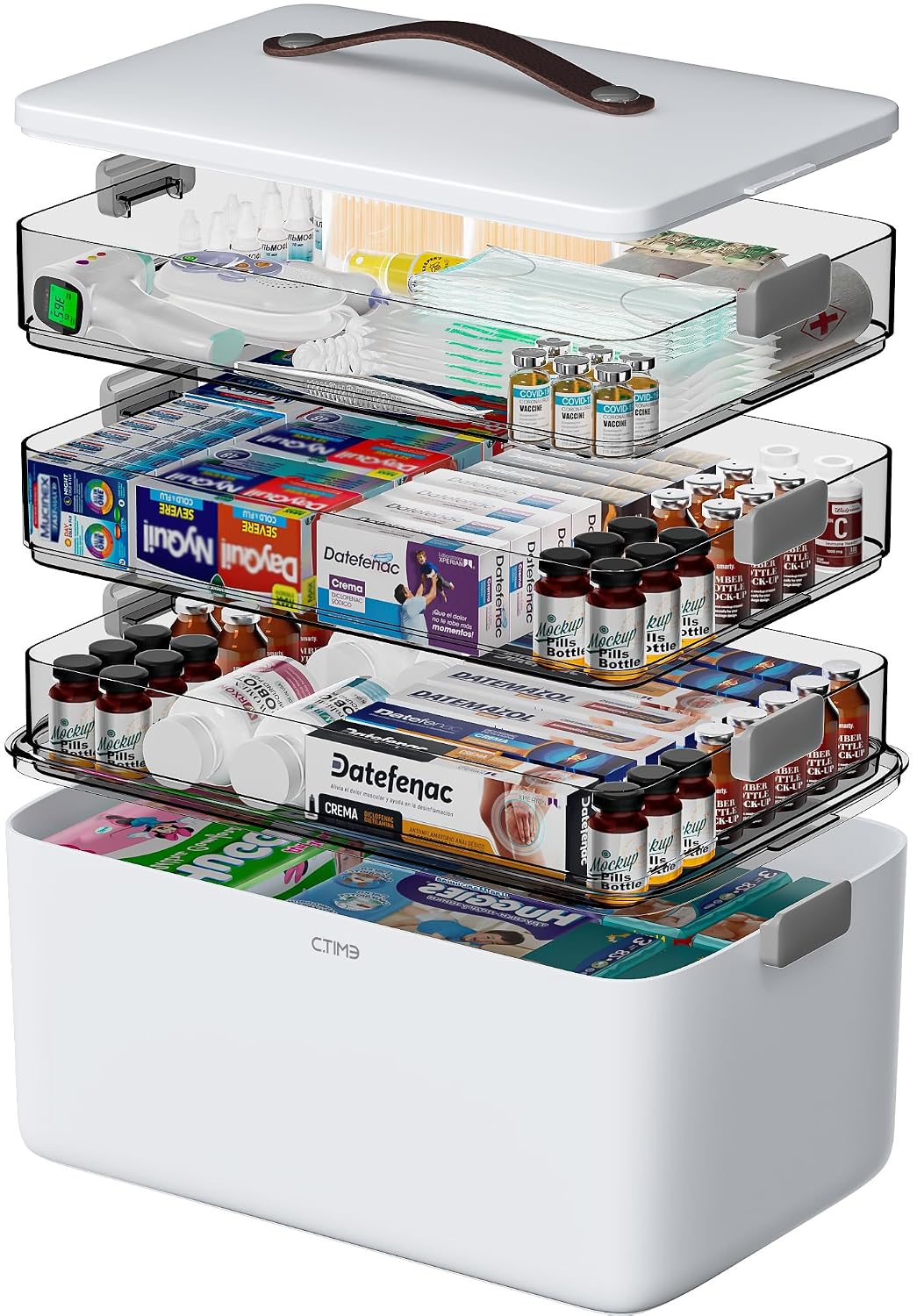 CTIME 4-Tier Medicine Organizer - Portable Medicine Cabinet with Handle | Multipurpose Medical Box, Pill Organizer, Empty First Aid Kit for Home Organization Must