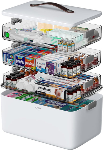 CTIME 4-Tier Medicine Organizer - Portable Medicine Cabinet with Handle | Multipurpose Medical Box, Pill Organizer, Empty First Aid Kit for Home Organization Must