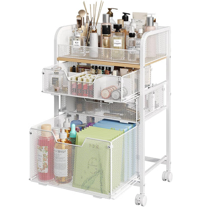 Hongtamoya Makeup Organizer Cart with Drawers, Floor Skincare Organizers Make Up Organizers Vanity Organizer Cosmetic Display Cases Holder for Skin Care Perfume Nail Polish Brush Hair Tool, White