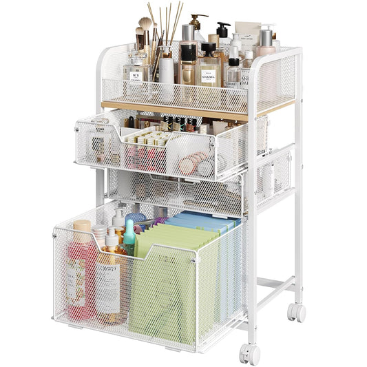 Hongtamoya Makeup Organizer Cart with Drawers, Floor Skincare Organizers Make Up Organizers Vanity Organizer Cosmetic Display Cases Holder for Skin Care Perfume Nail Polish Brush Hair Tool, White