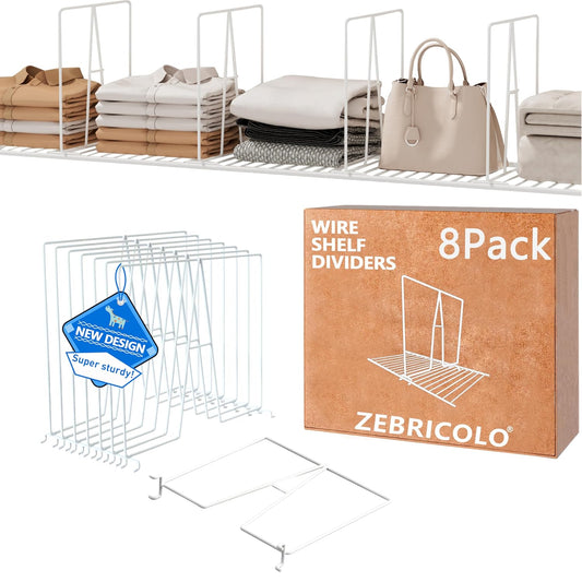 shelf dividers, create 40% more closet space, Set of 8, 12 inch wire shelf dividers, closet organizers and storage,supremely sturdy,closet shelf organizer,Will not break,closet dividers,No Tool,White