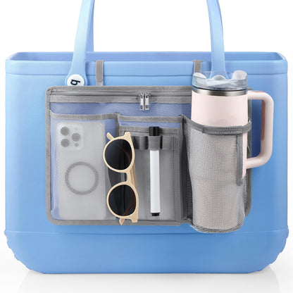 OUTXE Organizer Holder for Bogg Simple Modern Bag Accessories | Cup Phone Holder compatible with Stanley, Storage Mesh Divider Organizing Insert Pouch for XL Bog Beach Rubber Tote Bag, Gray