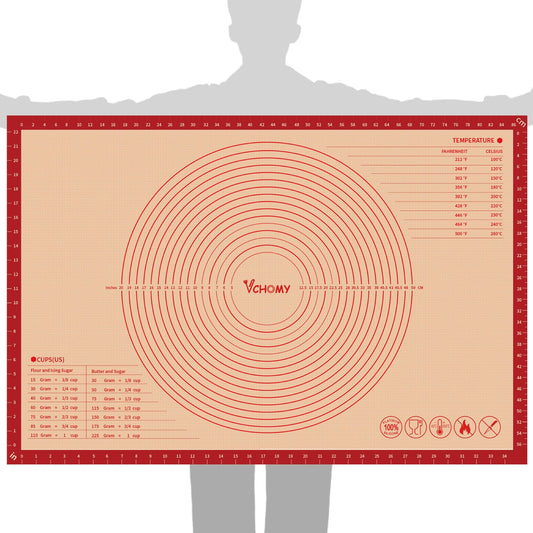 Extra Large Silicone Pastry Mat for Counter Rolling Dough,36x24 Inch,0.75mm Thick,Non Slip Silicone Baking Mat with Measurement(36 x 24 In,Red)