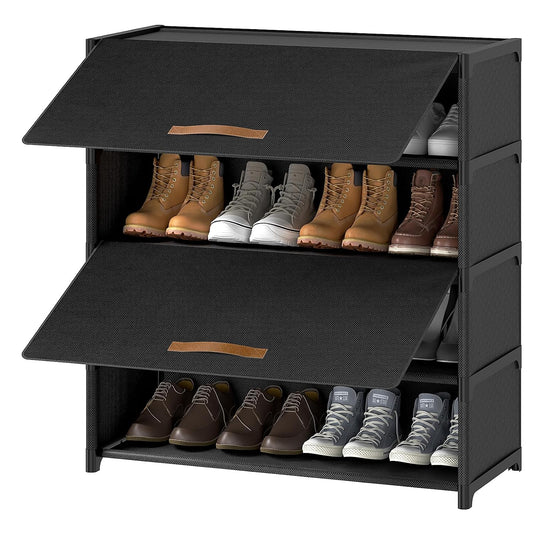 5 Tier Shoe Cabinet with Door, 20-Pair Storage, Black | Ideal for daily family use. Door keeps shoes dust-free. Stops pets from chewing. Simple tool-free install.
