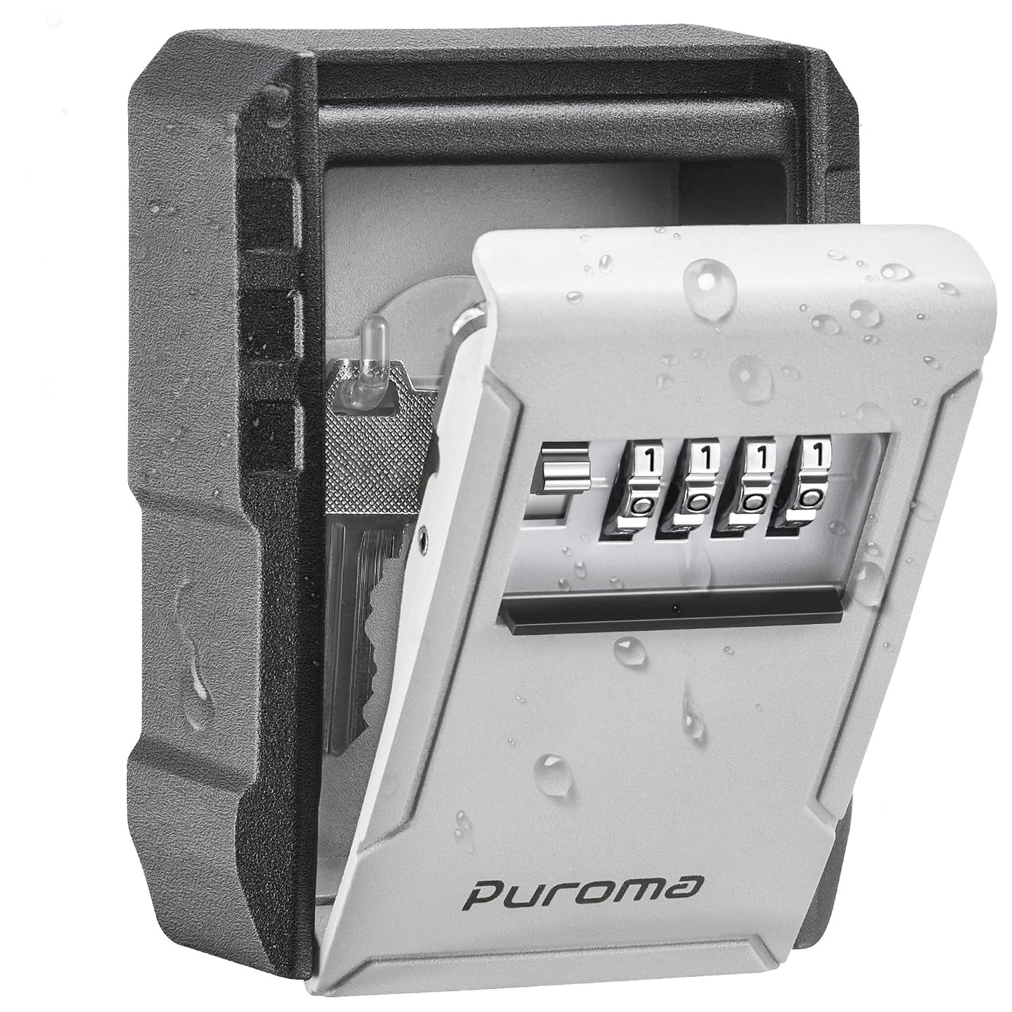 Puroma Key Lock Box with Key Hook, Resettable 4-Digit Combination, Waterproof Key Storage Security, Large Capacity Wall Mounted for House Keys, Realtors, Garage Spare Keys