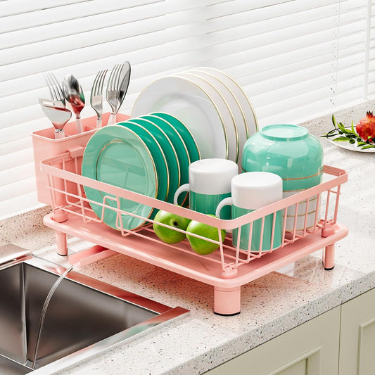 Dish Drying Rack, Stainless Steel-Dish Rack, Dish... (Pink)