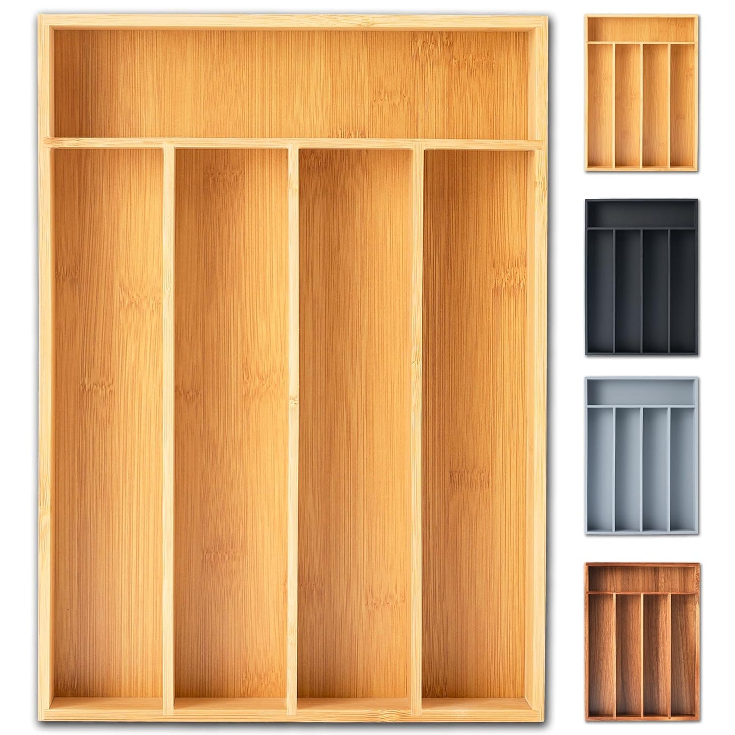 Silverware Organizer, 10 Inch Utensil Organizer Kitchen Drawer Organizer Bamboo Silverware Holder Cutlery Tray Organizer in Drawer Flatware Organizer Tray(5 slots, Natural