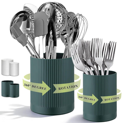 360° Rotating Utensil Holder, 6.3''+4.7'' Plastic... (2.Green)