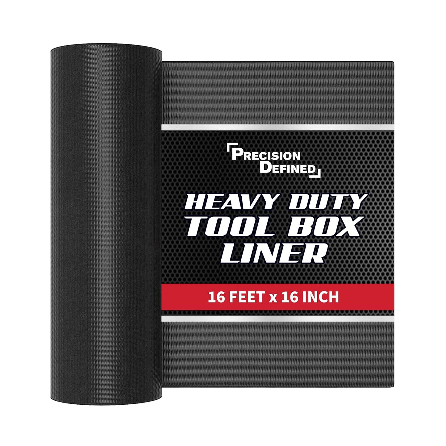 Precision Defined Toolbox Liner Non-Slip Tool Drawer Liner 16ft x 16" Black | Shelf Liner Memory-Foam, Toolbox Liner, Non Slip Tool Box Mat, Washable Tool Box Drawer Liner for Shelf, Cabinet & Workbench