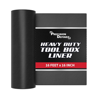 Precision Defined Toolbox Liner Non-Slip Tool Drawer Liner 16ft x 16" Black | Shelf Liner Memory-Foam, Toolbox Liner, Non Slip Tool Box Mat, Washable Tool Box Drawer Liner for Shelf, Cabinet & Workbench