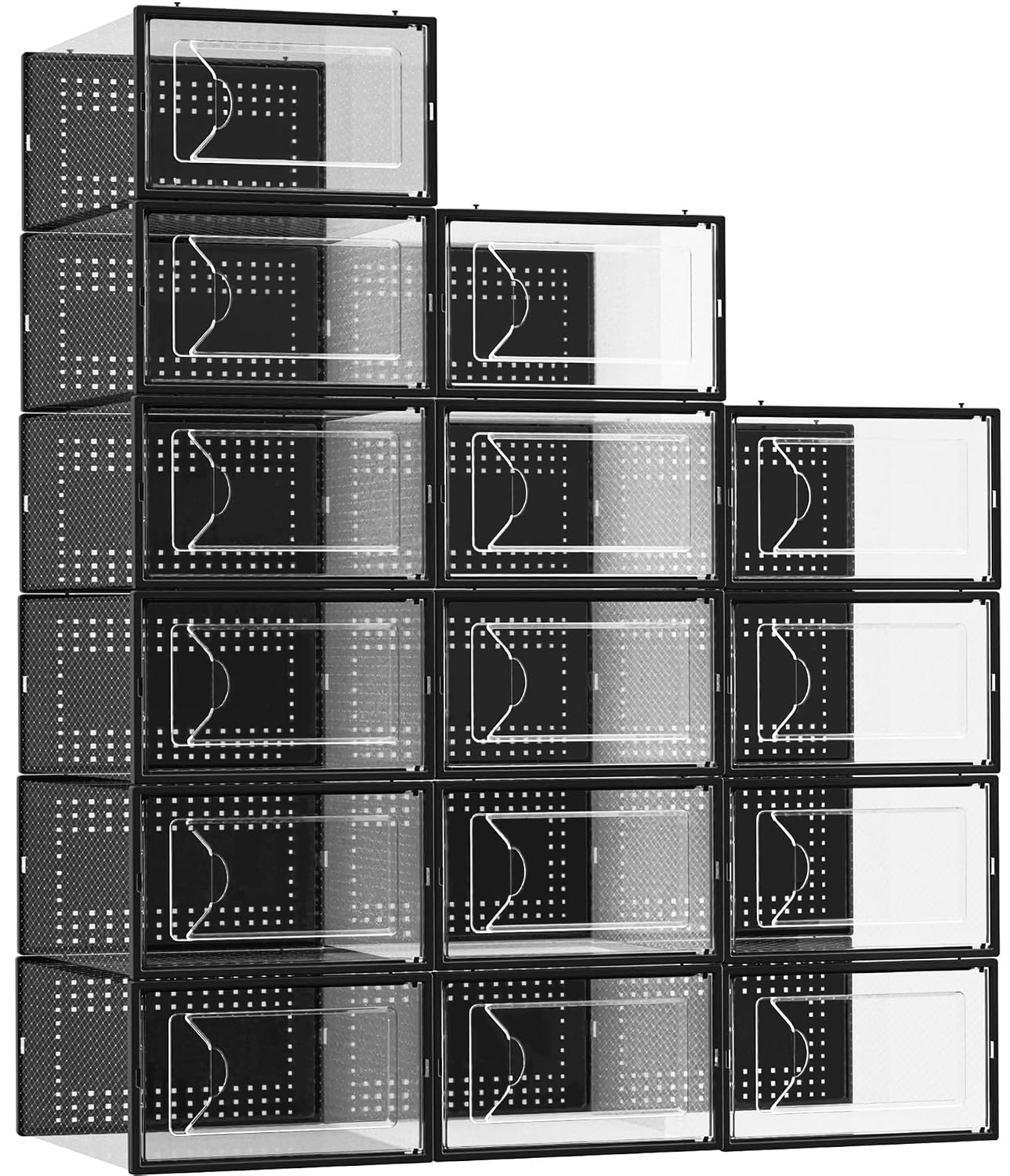 Foluck 15 Pack Shoe Storage Organizer Box Container Clear Plastic Stackable | Interlocking Design, Sturdy Dustproof Breathable, Fits Men's Size 9 Women's Size 10, for Closet Entryway Under Bed