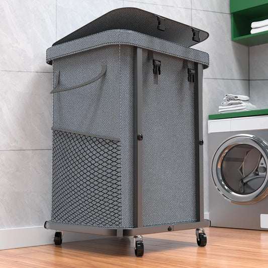 Laundry Hamper with Lid,150L Rolling Laundry Baske... (Grey)