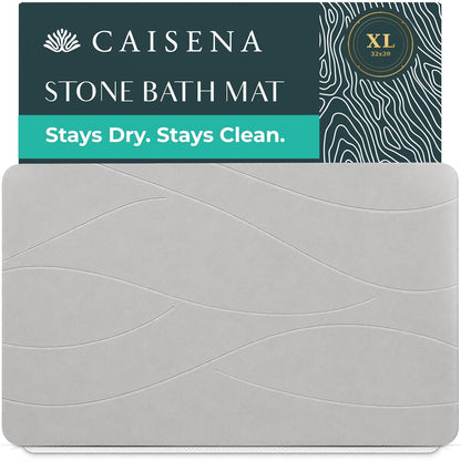 Extra Large Stone Bath Mat 32 x 20 Inch | Quick Dry Diatomaceous Earth Bath Mat | Includes Anti Slip Pad & Restoration Kit - A Quick Dry Bath Mat & Cleaner Alternative to Fabric | Light Gray XL