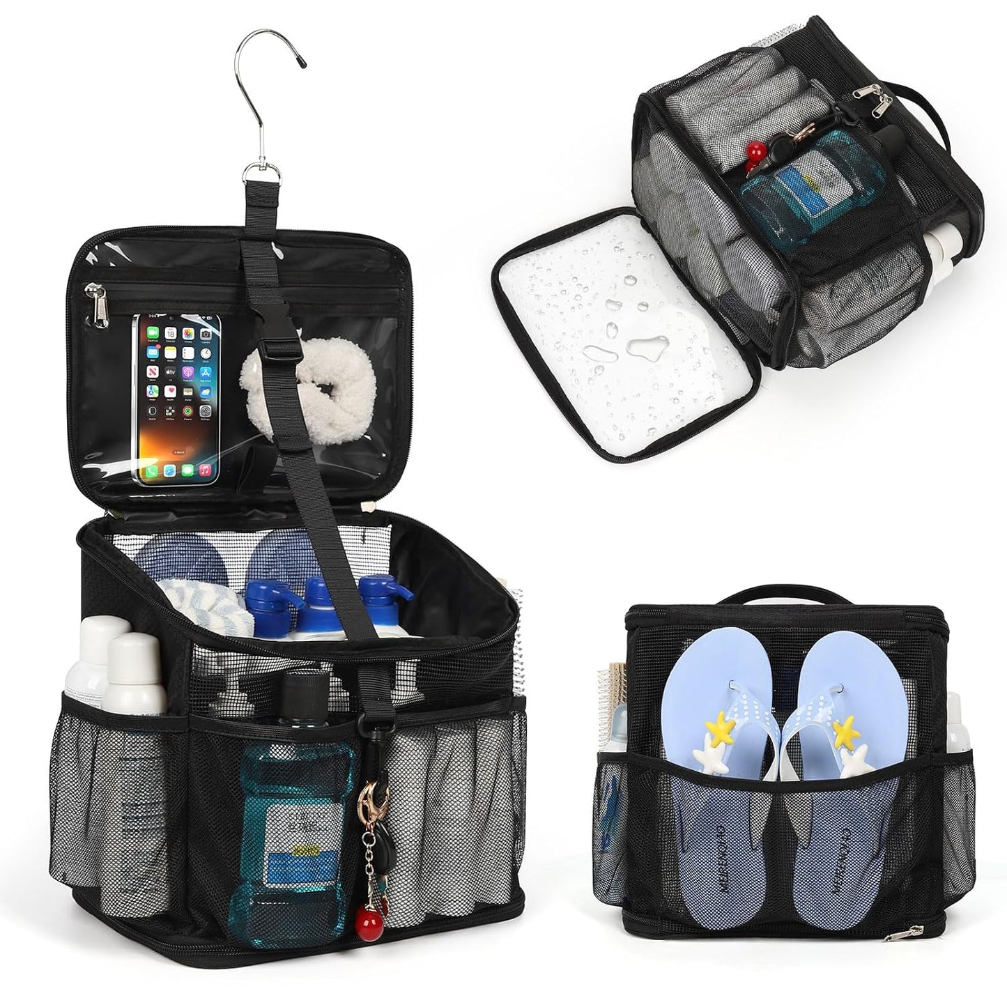 Shower Caddy Portable Mesh Shower Tote for Bathroom, Gym, Travel, Camping - Quick Dry Hanging Organizer Toiletry Bag with Handle for College Dorm Room, Men & Women